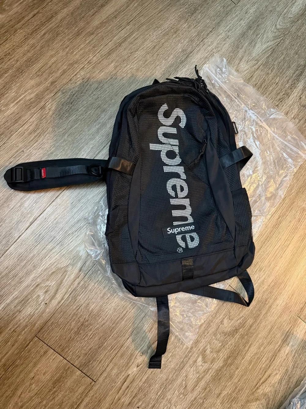 Supreme Black Backpack with Vertical White Logo